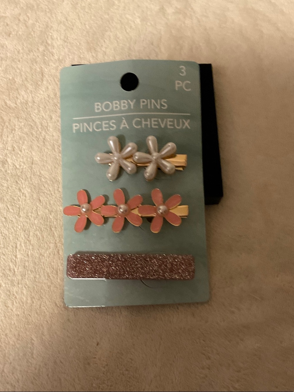Pink Floral and Pearl Bobby Pin Set - 3 Pack